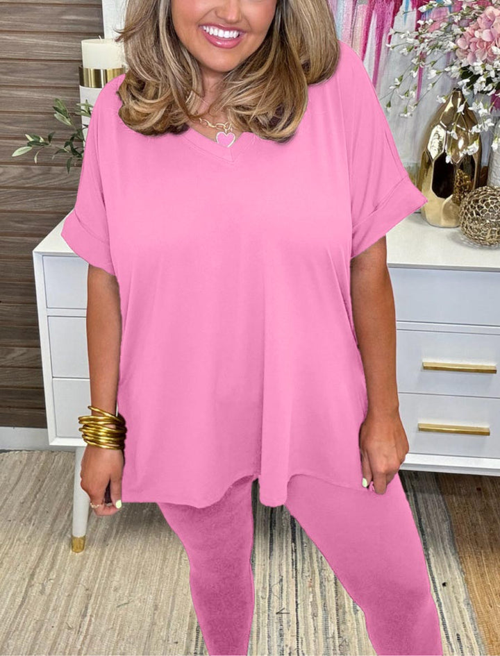 Damen Ultra Bequem Kurzarm T-Shirt und Leggings Set