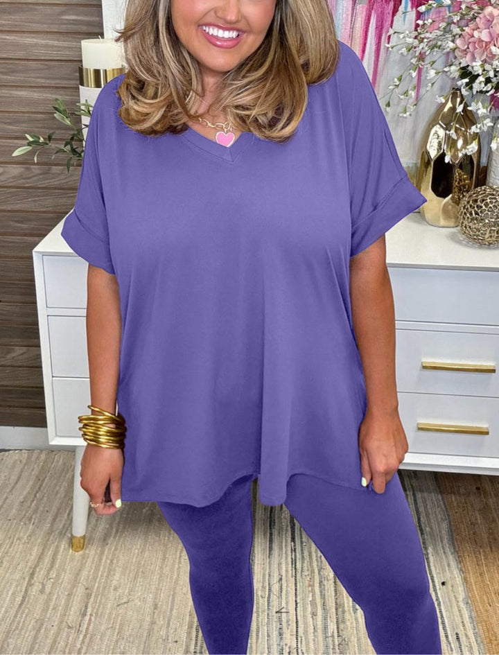 Damen Ultra Bequem Kurzarm T-Shirt und Leggings Set