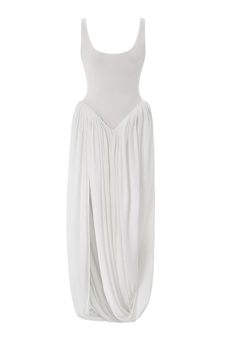 Aurora Rundhals-Abgerundetes-Saum Maxikleid