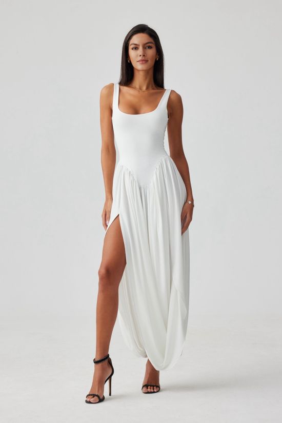 Aurora Rundhals-Abgerundetes-Saum Maxikleid