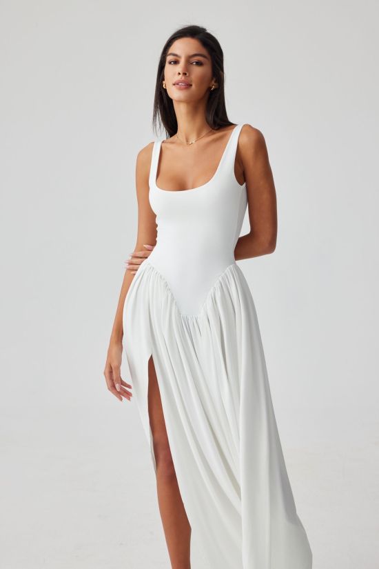 Aurora Rundhals-Abgerundetes-Saum Maxikleid
