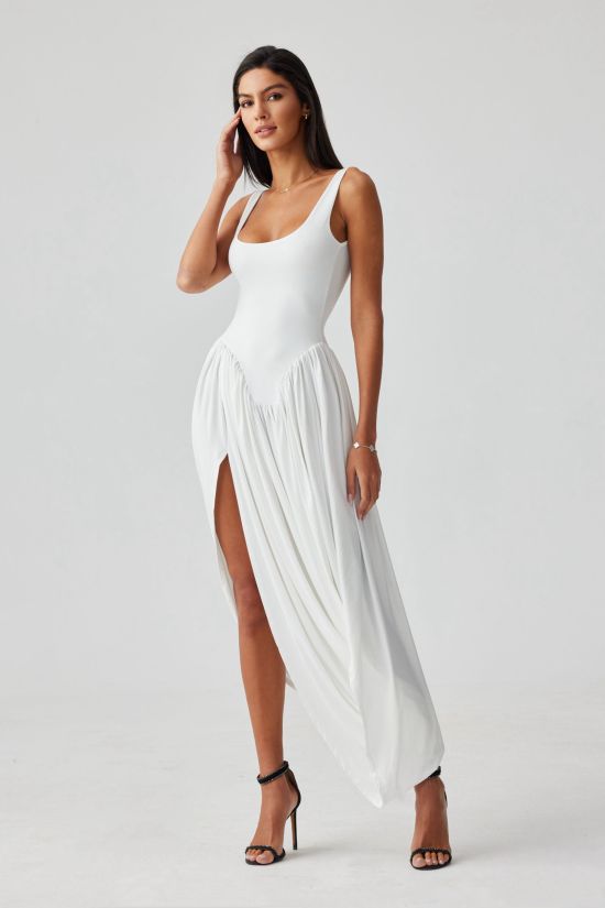 Aurora Rundhals-Abgerundetes-Saum Maxikleid