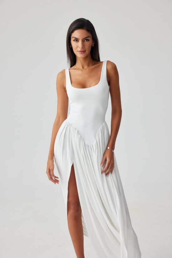 Aurora Rundhals-Abgerundetes-Saum Maxikleid