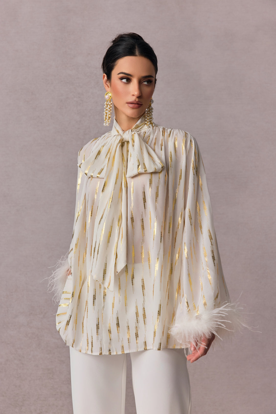 Tracy Streifenprint-Bluse mit Feder-Cuff