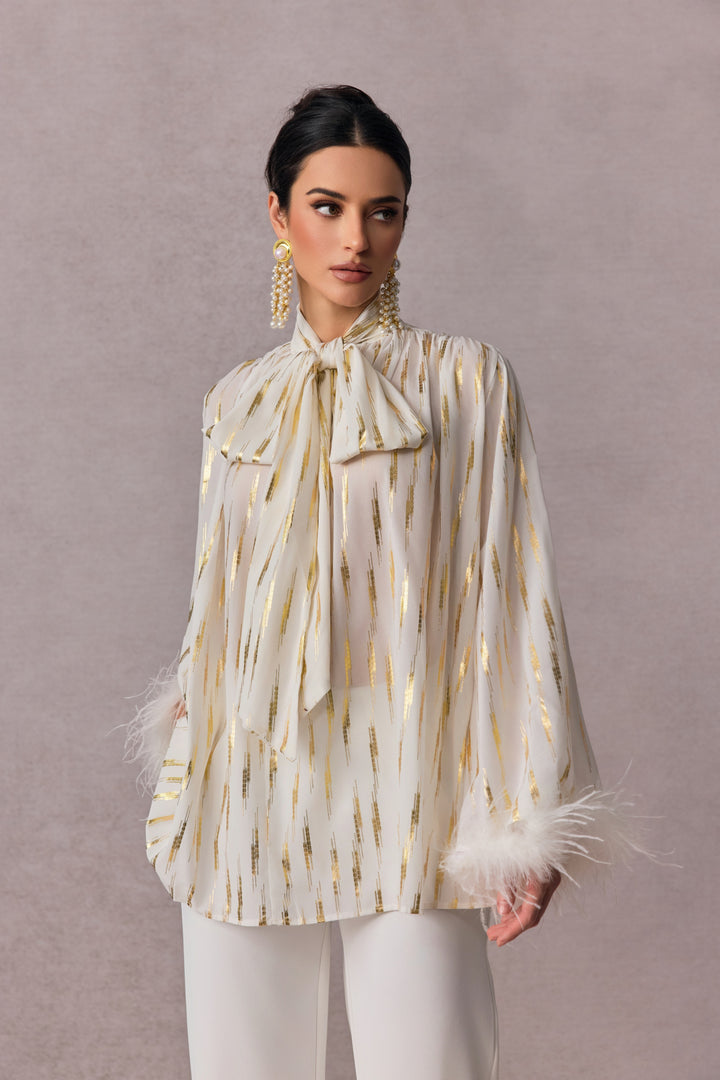 Tracy Streifenprint-Bluse mit Feder-Cuff