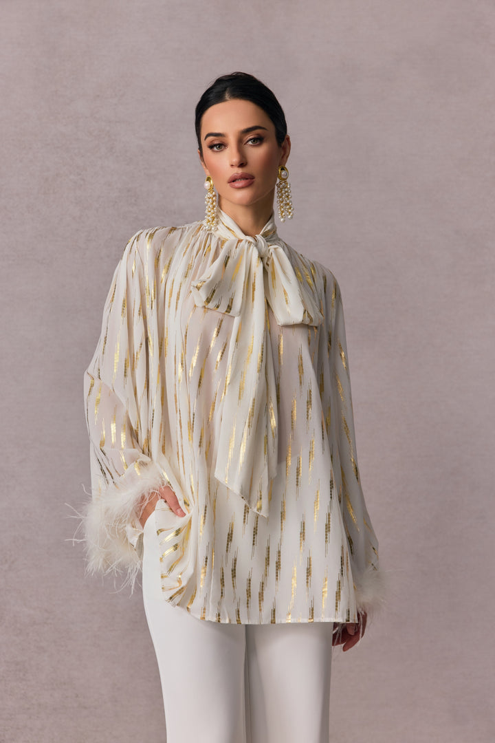 Tracy Streifenprint-Bluse mit Feder-Cuff