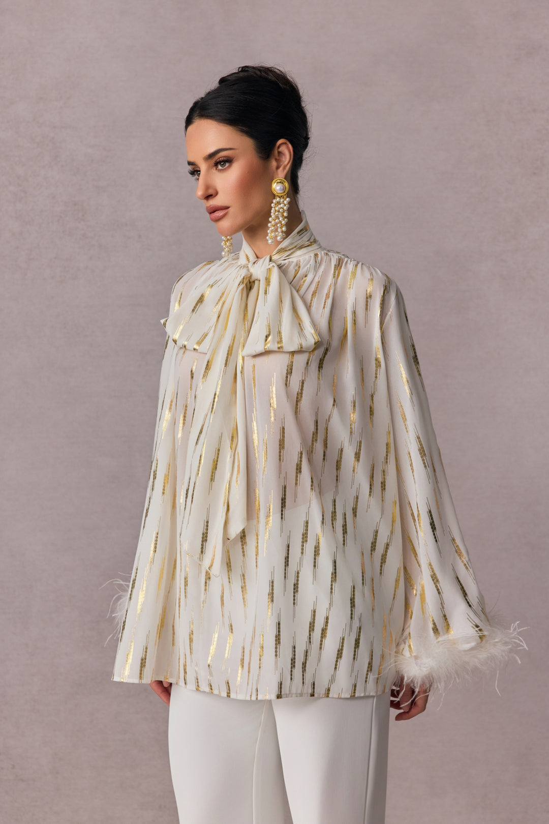 Tracy Streifenprint-Bluse mit Feder-Cuff