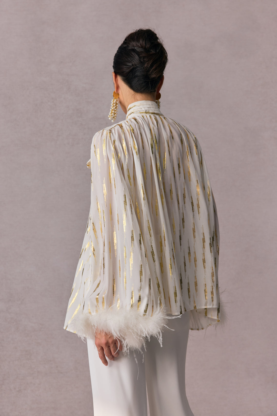 Tracy Streifenprint-Bluse mit Feder-Cuff