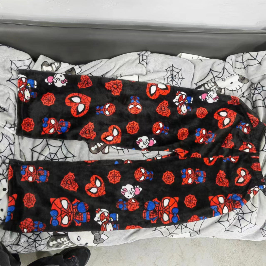 Baumwoll-Velours H.Kitty x Spider-Man Lässige Pyjamahose