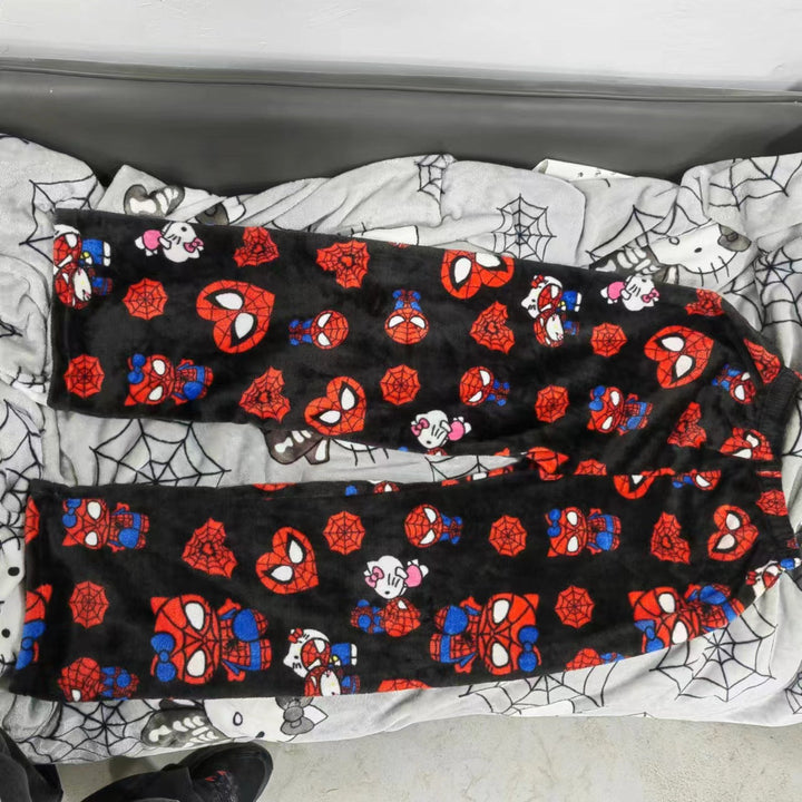Baumwoll-Velours H.Kitty x Spider-Man Lässige Pyjamahose