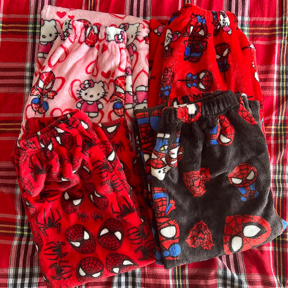 Baumwoll-Velours H.Kitty x Spider-Man Lässige Pyjamahose