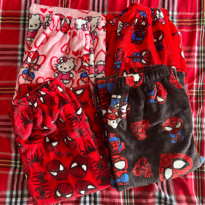 Baumwoll-Velours H.Kitty x Spider-Man Lässige Pyjamahose