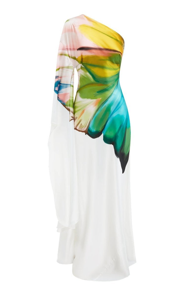 Bernice Print-Maxikleid mit Ein-Schulter-Ärmel