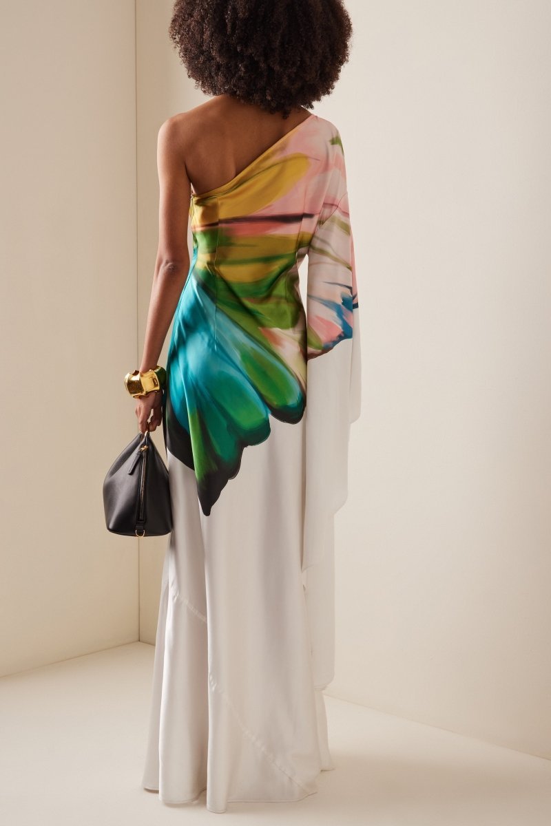 Bernice Print-Maxikleid mit Ein-Schulter-Ärmel