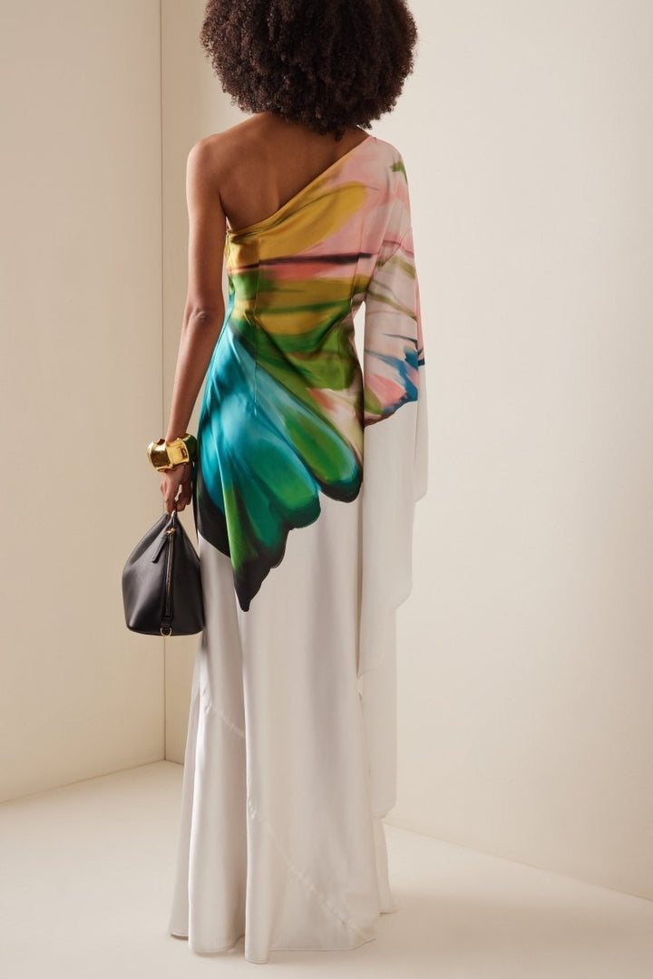 Bernice Print-Maxikleid mit Ein-Schulter-Ärmel