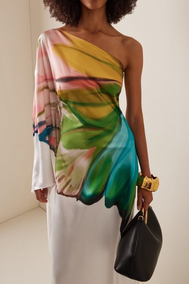 Bernice Print-Maxikleid mit Ein-Schulter-Ärmel