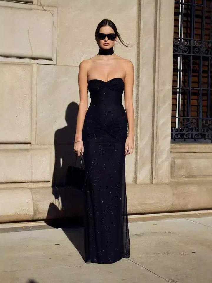 Strahlendes trägerloses Maxikleid mit Glitzeroptik