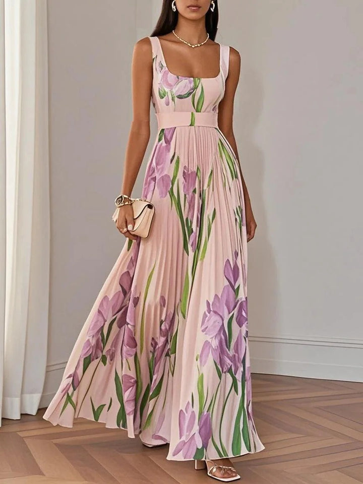 Karen - Elegantes Chiffon-Maxikleid mit Blumenprint in A-Line-Silhouette