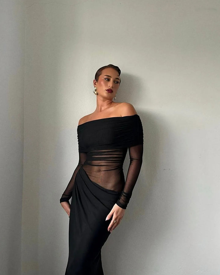 Verführerisches Ein-Schulter Mesh-Kleid