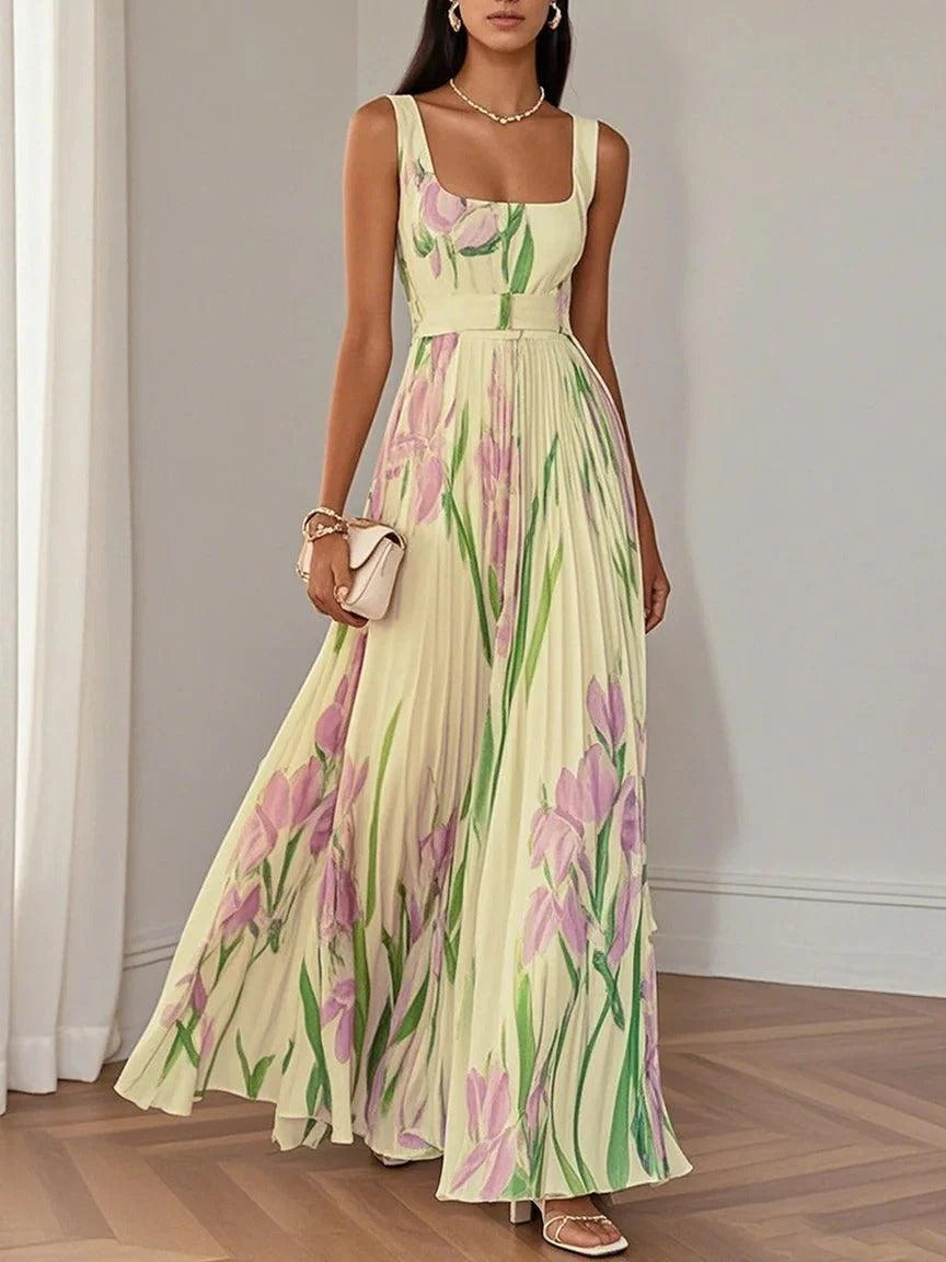 Karen - Elegantes Chiffon-Maxikleid mit Blumenprint in A-Line-Silhouette