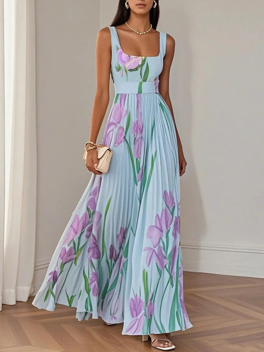 Karen - Elegantes Chiffon-Maxikleid mit Blumenprint in A-Line-Silhouette