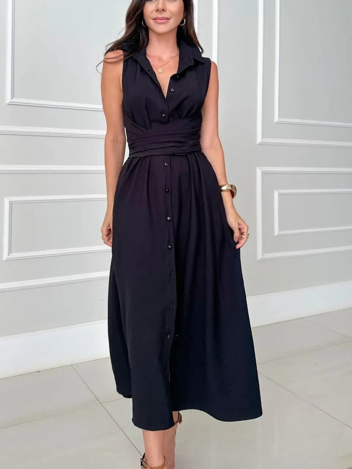 Amelia Elegantes Einreihiges Midikleid mit Bindegürtel
