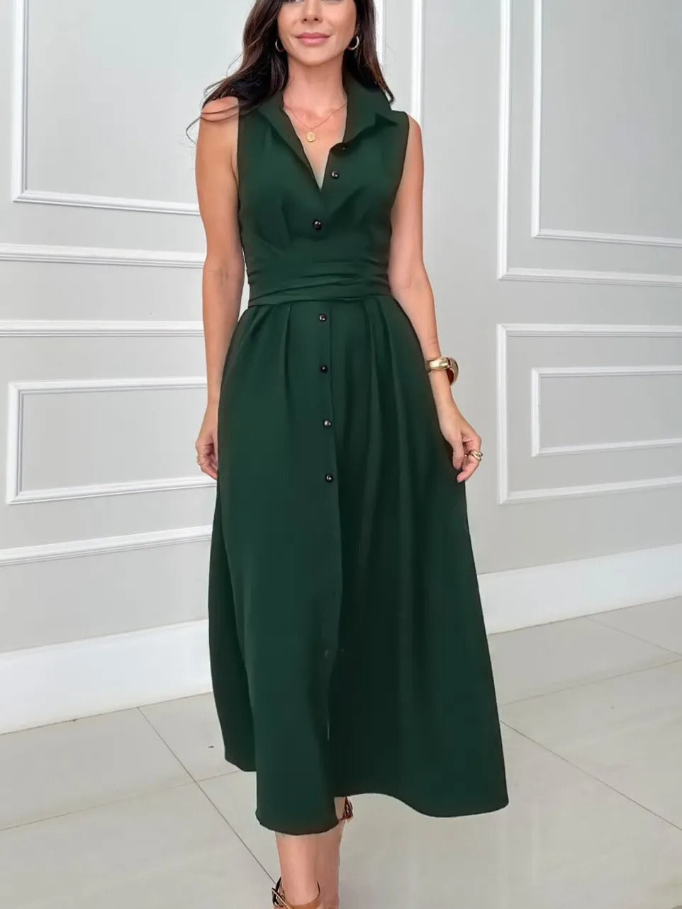 Amelia Elegantes Einreihiges Midikleid mit Bindegürtel