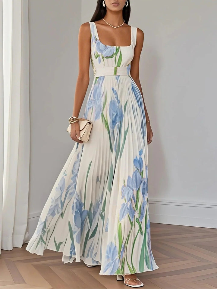 Karen - Elegantes Chiffon-Maxikleid mit Blumenprint in A-Line-Silhouette