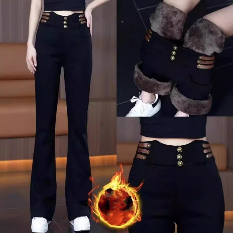 2025 Neues Design Hohe Taille Flared Hose für Damen mit Plüschfutter