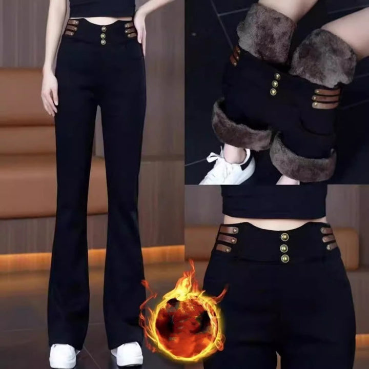 2025 Neues Design Hohe Taille Flared Hose für Damen mit Plüschfutter