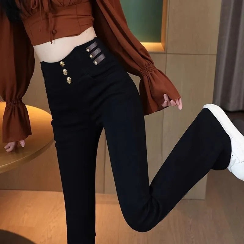 2025 Neues Design Hohe Taille Flared Hose für Damen mit Plüschfutter