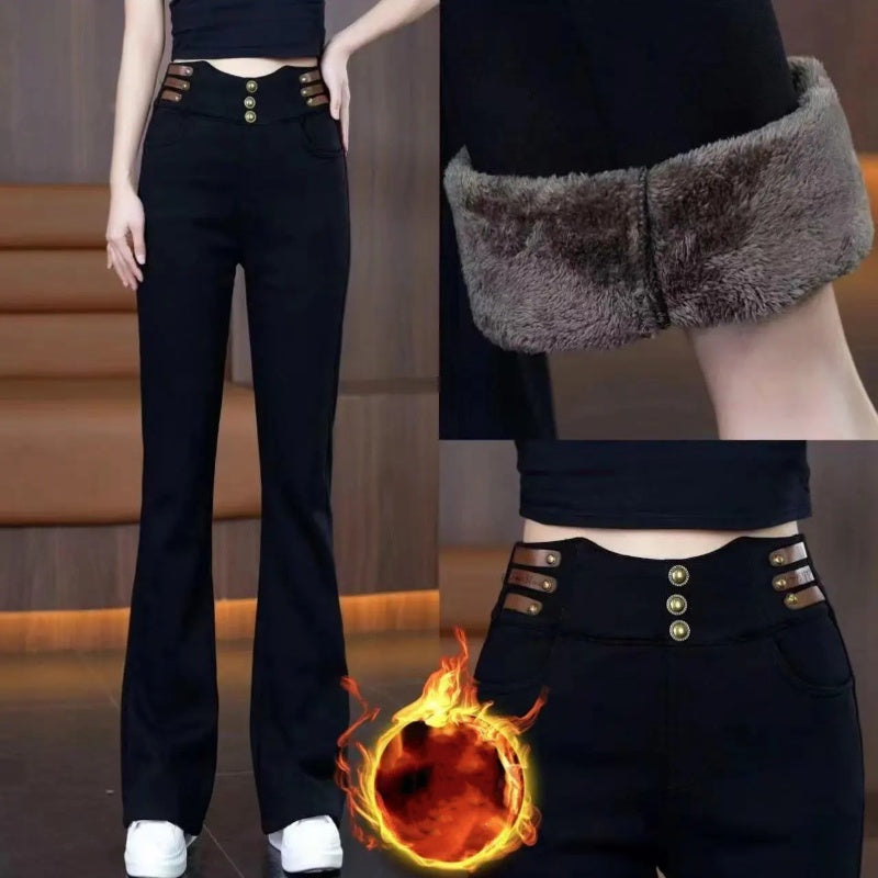 2025 Neues Design Hohe Taille Flared Hose für Damen mit Plüschfutter