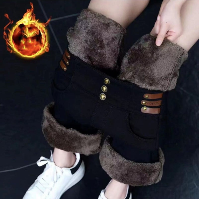 2025 Neues Design Hohe Taille Flared Hose für Damen mit Plüschfutter