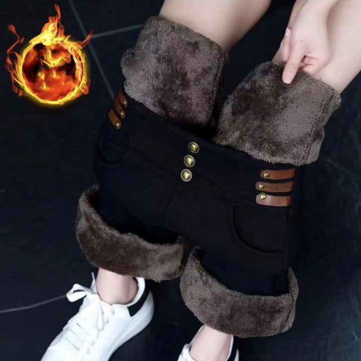2025 Neues Design Hohe Taille Flared Hose für Damen mit Plüschfutter