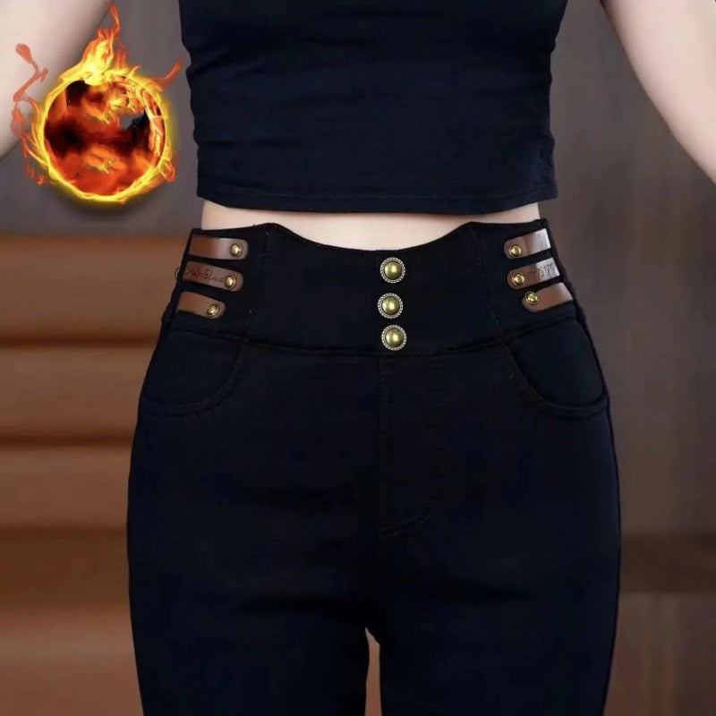 2025 Neues Design Hohe Taille Flared Hose für Damen mit Plüschfutter